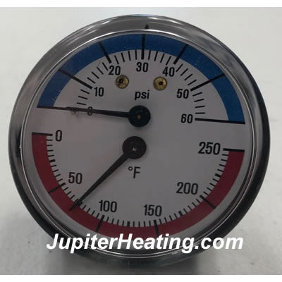 7250P-211: Temperature/Pressure Gauge 60 PSI